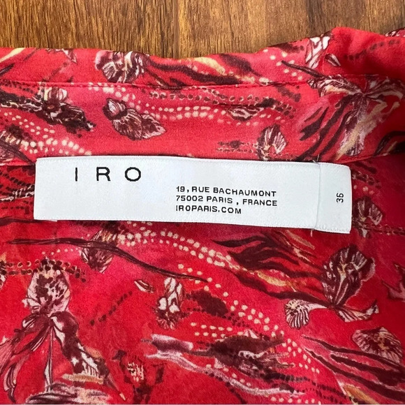 Iro Printed Button Down Shirt Top Red Size 36 US 4 B17 - Picture 6 of 11